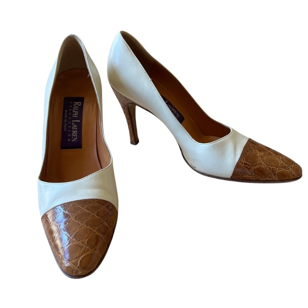SOLD RALPH LAUREN PURPLE LABEL PUMPS 6B LEATHER CROC CLASSIC CAREER DESIGNER - Picture 2 of 11